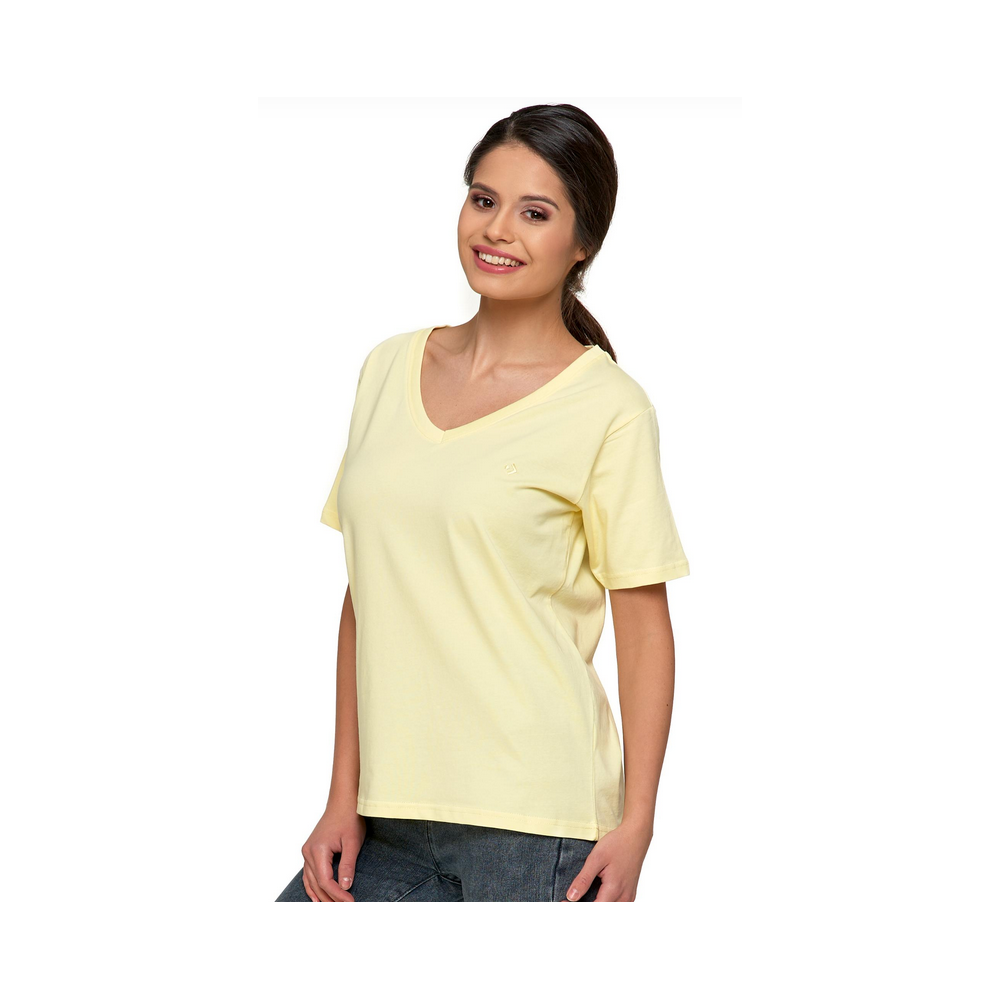 Moraj Żółta koszulka damska T-shirt z dekoltem V Premium Line BD 1500-104 rozmiar M