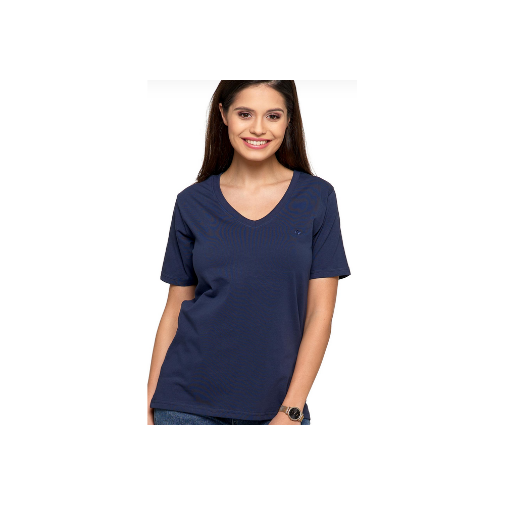 Moraj Granatowa koszulka damska T-shirt z dekoltem V Premium Line BD 1500-104 rozmiar L