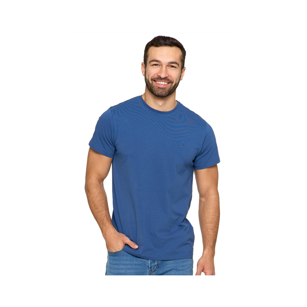 Moraj Blue niebieska koszulka męska T-shirt z okrągłym dekoltem  Premium Line BD 1500-003 z bawełny czesanej rozmiar M