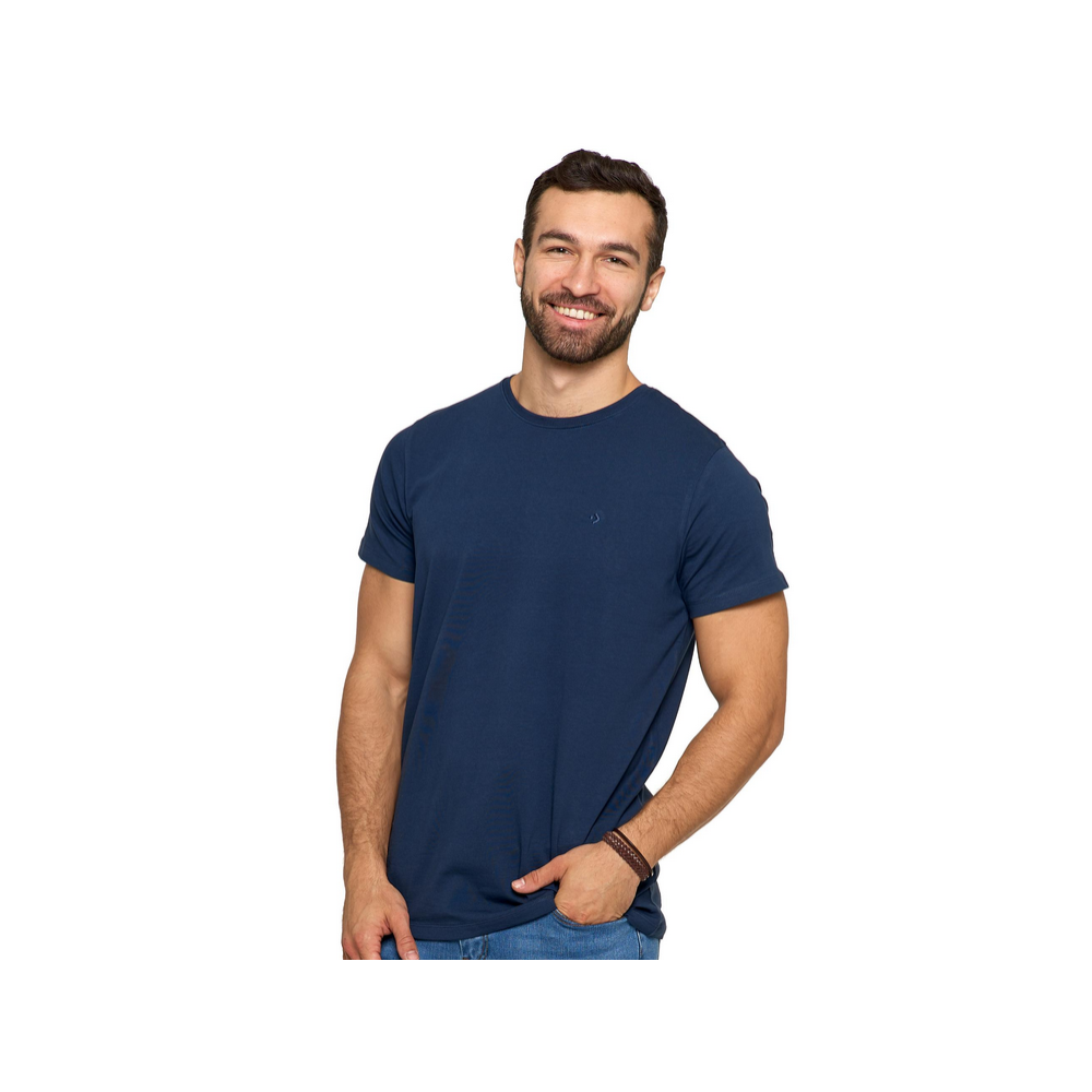 Moraj Granatowa koszulka męska T-shirt z okrągłym dekoltem  Premium Line BD 1500-003 z bawełny czesanej rozmiar S